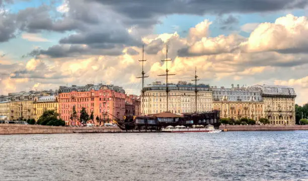 Flying Dutchman ship at St. Petersburg embankment, Russia