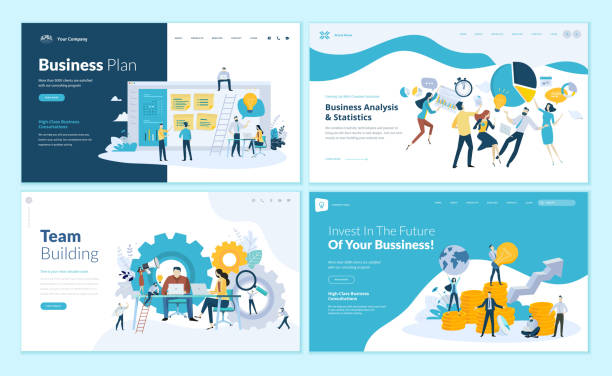 Set of web page design templates for business plan, analysis and statistics, team building, consulting Modern vector illustration concepts for website and mobile website development. banking illustrations stock illustrations