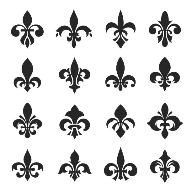 ilustrações de stock, clip art, desenhos animados e ícones de flower of lily symbol set - wallpaper pattern old fashioned black renaissance