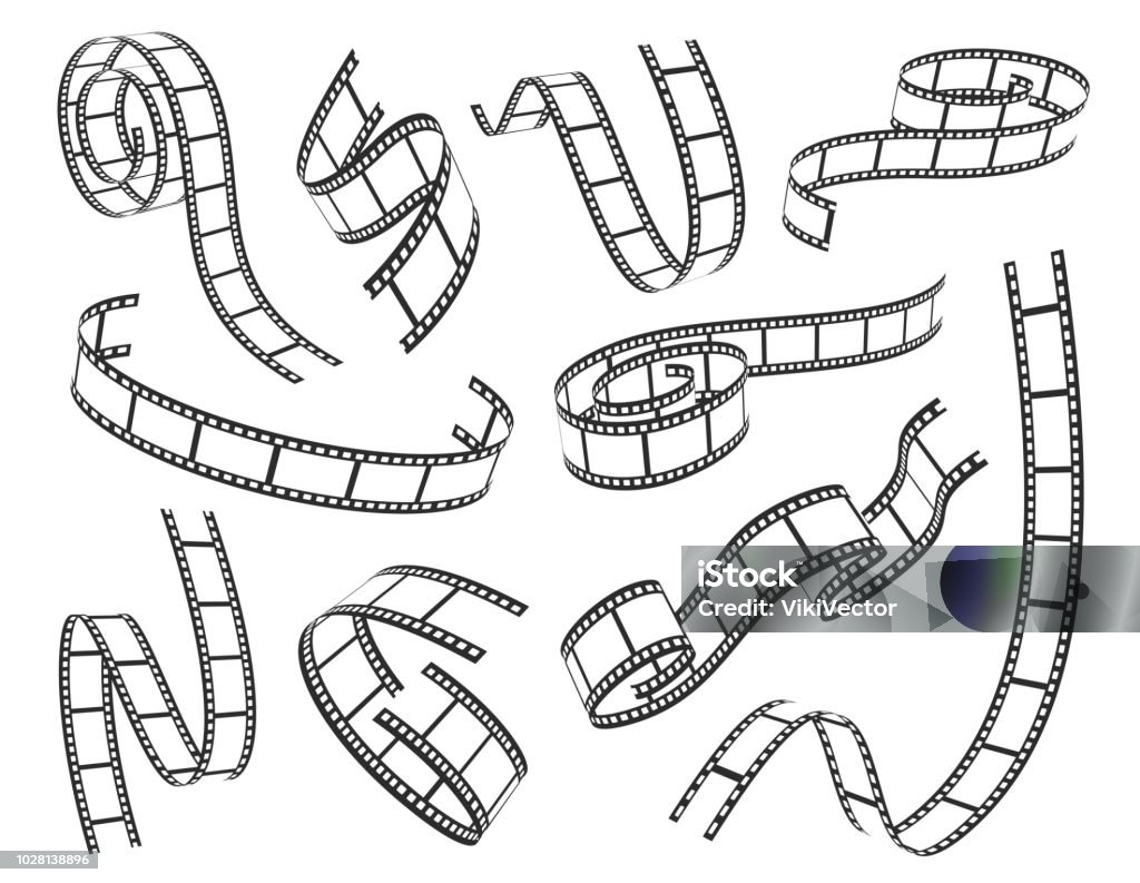 Film strip set Film strip set. Series of transparencies in a strip for projection, movie and cinema design. Vector illustration on white background Camera Film stock vector