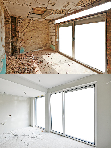 Glass door and his ventilation system, before and after remodeling