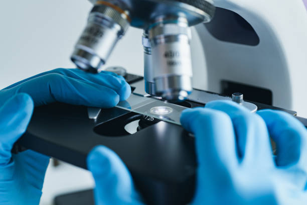 istock Microscope close-up shot in the laboratory 1028142596