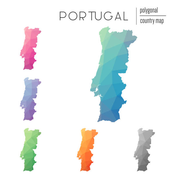 ilustrações, clipart, desenhos animados e ícones de conjunto de vetor poligonal portugal mapas. - 3409