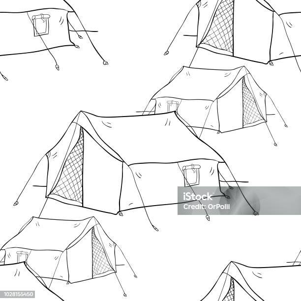 Printable Tent Pattern Seamless Pattern Tent For Trekking In Nature Vector Illustration Stock ...