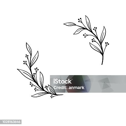 istock Hand drawn vector frame. Floral wreath with leaves for wedding and holiday. Decorative elements for design. Isolated 1028163646