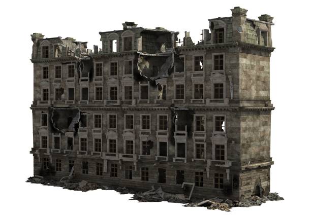 istock Ruined Building Isolated On White 3D Illustration 1028172126