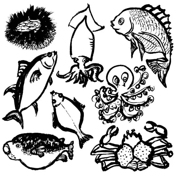 Vector illustration of hand drawn fishes.