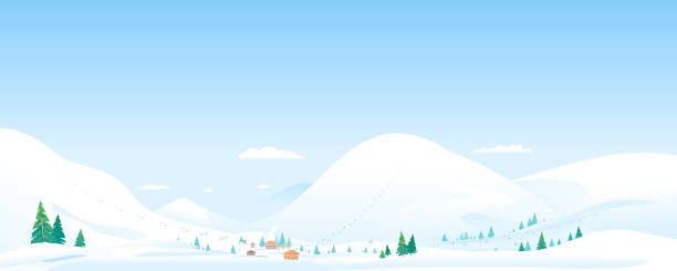 ski resort landschaft gebirgshintergrund - fern forest tree area vector stock-grafiken, -clipart, -cartoons und -symbole