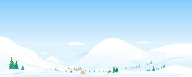 마운틴 스키 리조트 풍경 배경 - snow winter mountain horizon over land stock illustrations