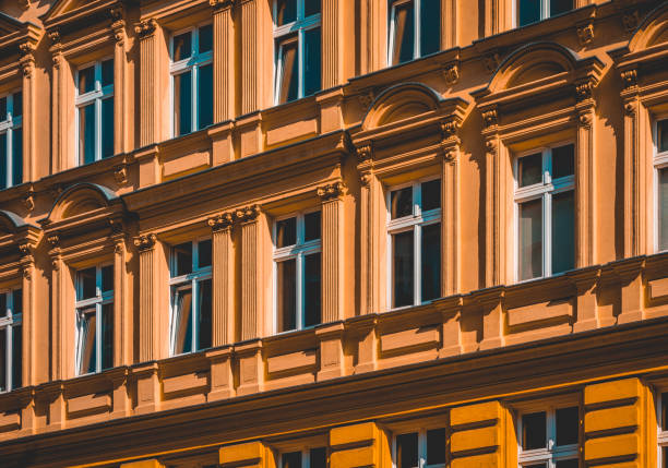 orange residential facade for real estate themes