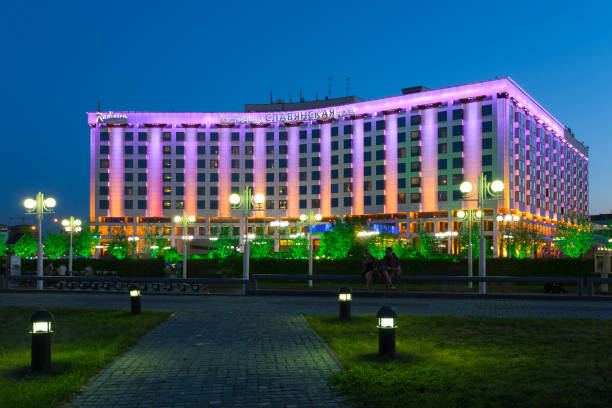 MOSCOW, RUSSIA - August 24, 2018: Radisson Blu Slavyanskaya Hotel in Europe Square. This hotel was opened in 1991.