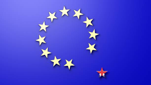 renderização 3d de abstrata bandeira da união europeia e as estrelas com o reino unido fora - greece crisis finance debt - fotografias e filmes do acervo