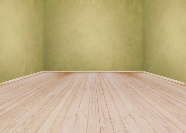 istock Yellow cement wall with Wooden floor 1028220334