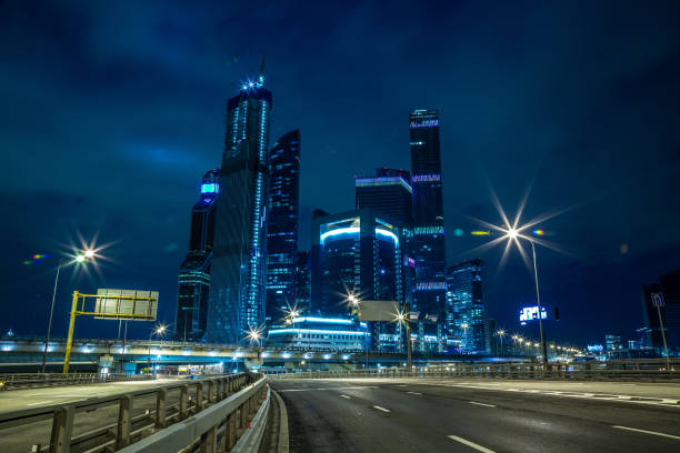 istock Modern Business Center in the night lights 1028220386