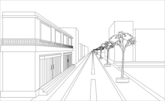 sketch design of building and highway vectors. Outline perspective design