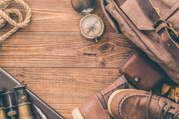 istock Looking image of travelling concept, essential vacation items. Retro effect. 1028224456