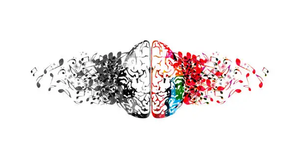 Vector illustration of Colorful human brain with music notes