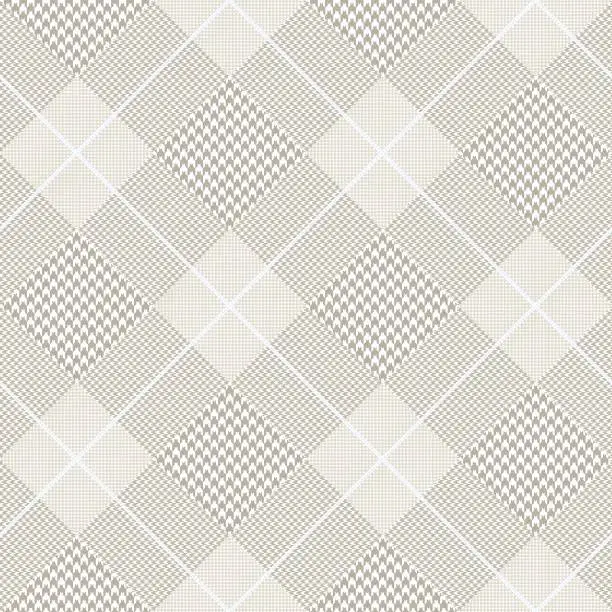 Vector illustration of All over Prince of Wales check pattern in pastel grayish taupe and pale blue