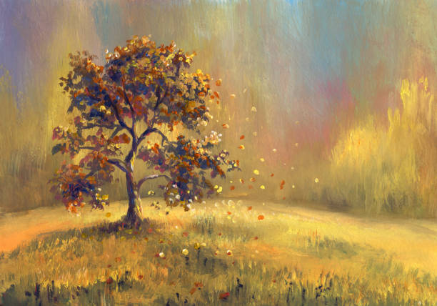 ilustrações, clipart, desenhos animados e ícones de aquarela paisagem de outono - paintings watercolor painting tree landscape