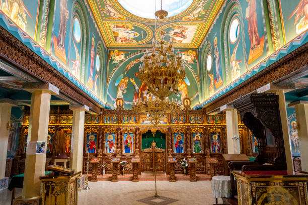 istock old small Orthodox Christian church inside. 1028238014