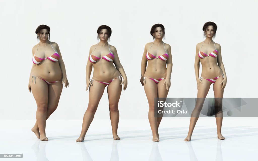 Le processus d’un corps gras à un maigre. - Photo de Femmes libre de droits