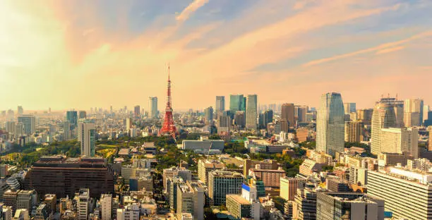 Panorama view of Tokyo skyline at sunset , JapanPanorama view of Tokyo skyline at sunset , Japan