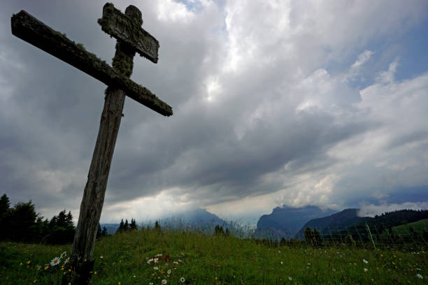 The cross of Cima Campo, Italy stock photo