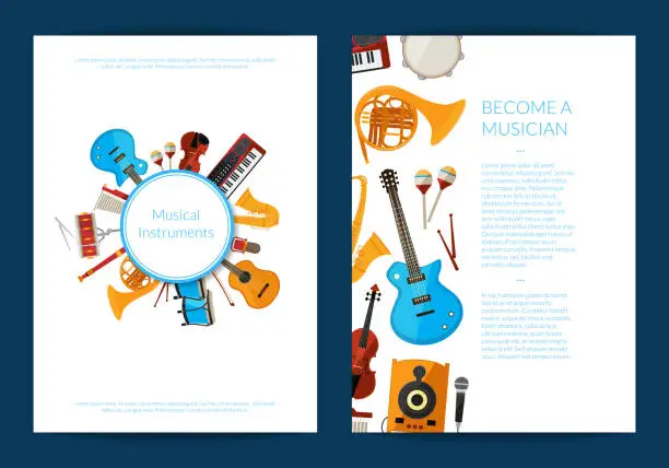 Vector illustration of Vector cartoon musical instruments card or flyer template illustration