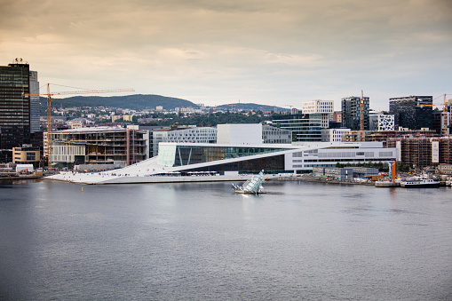 The modern Skyline of Oslo in Norway with opera house