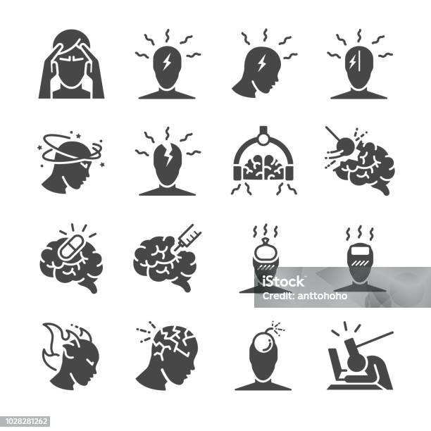 Headache Icon Set Included The Icons As Tension Headaches Cluster Headaches Migraine Brain Symptom And More Stock Illustration - Download Image Now