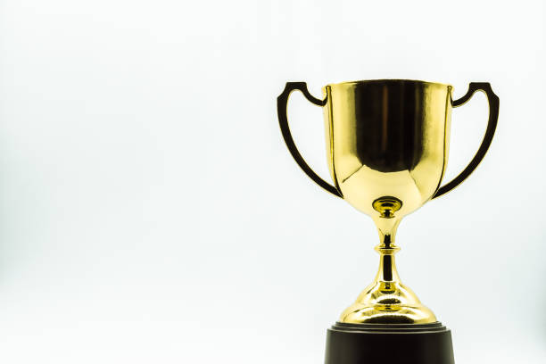 istock Golden trophy on White background 1028281346