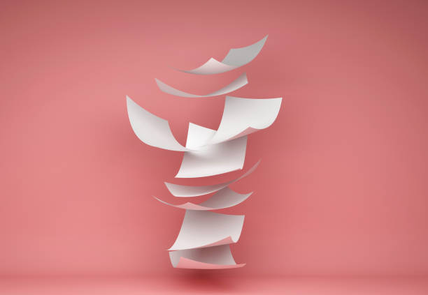 istock Blown Paper isolated on red background. Documents flying in air, 3d illustration 1028286610