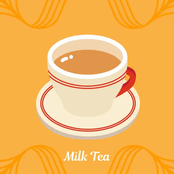 Vector illustration of MILK TEA ON ORANGE BACKGROUND