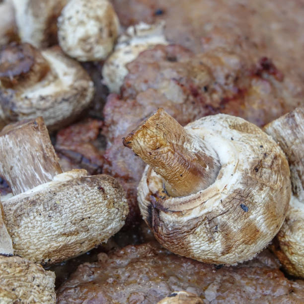 istock Grilled mushrooms and hamburger meat 1028302186