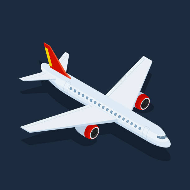 изометрический большой пассажирский самолет - gear vector engine machine stock illustrations