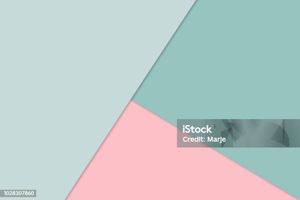 Abstract Background Of Overlapping Paper In Trendy Pastel Colors Green And Pink Material Design Minimalism Modern Simple Stock Photo - Download Image Now