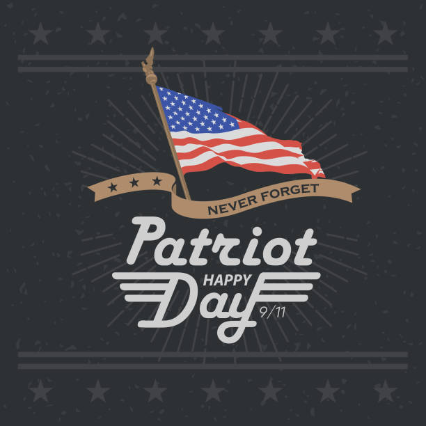 Patriot Day lettering, 9/11. American flag and ribbon with an inscription Never Forget. Patriot Day lettering, 9/11. American flag and ribbon with an inscription Never Forget. never the same stock illustrations