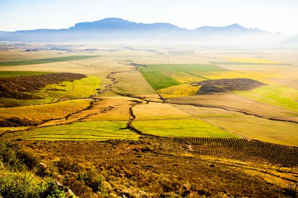 Scenic view of spring-time farmland in South Africa stock photo