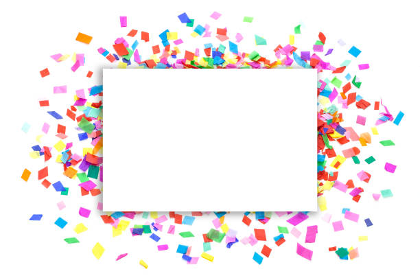Multi colored confetti background with white copy space Top view of multi colored confetti background with blank copy space at the center of the frame making a border and leaving useful copy space for text and/or logo. High key DSRL studio photo taken with Canon EOS 5D Mk II and Canon EF 100mm f/2.8L Macro IS USM. confetti photos stock pictures, royalty-free photos & images