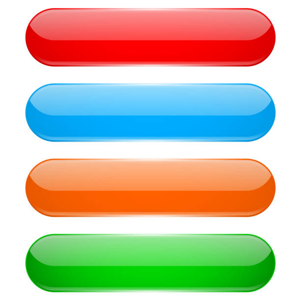 illustrazioni stock, clip art, cartoni animati e icone di tendenza di bottoni ovali colorati. icone del menu in vetro 3d - interface icons direction internet rectangle