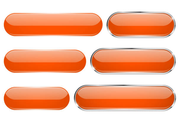 ilustrações de stock, clip art, desenhos animados e ícones de orange glass 3d buttons. oval icons set - ellipse interface icons shiny glass