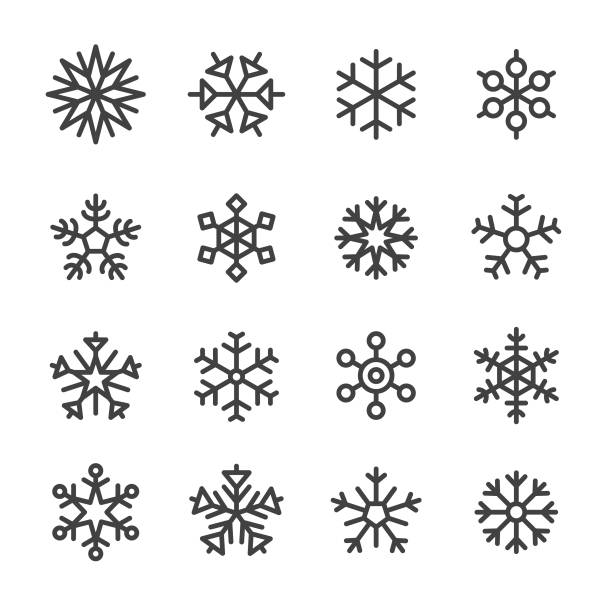 illustrazioni stock, clip art, cartoni animati e icone di tendenza di icone fiocco di neve - serie line - innevato immagine