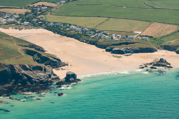 istock Aerial Views over Treyarnon Bay Beach, North Cornwall 1028327418