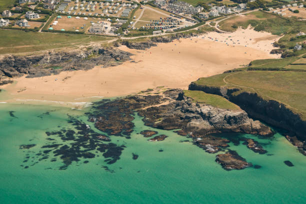 istock Aerial Views over Treyarnon Bay Beach, North Cornwall 1028327468