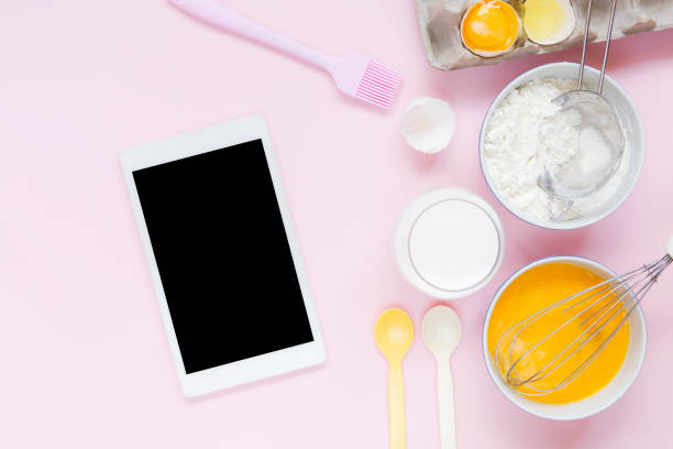istock Baking utensils and ingredients with Digital tablet 1028333322