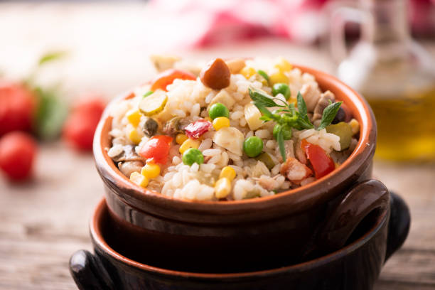 istock Traditional italian rice salad on wood table 1028347280