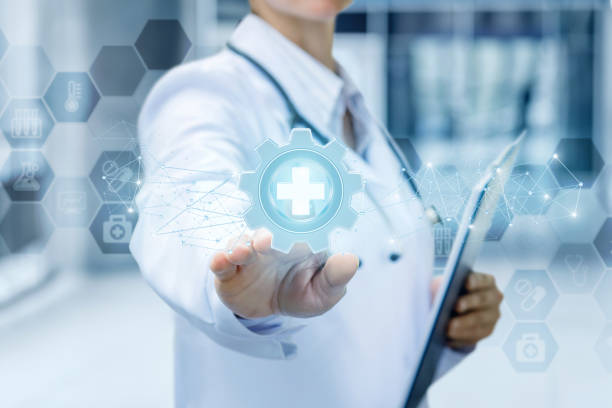 istock Doctor clicks on medical equipment icon . 1028347806