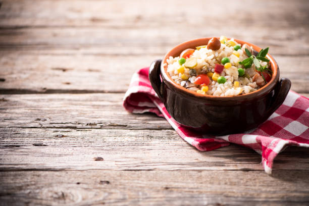 istock Traditional italian rice salad on wood table 1028347868