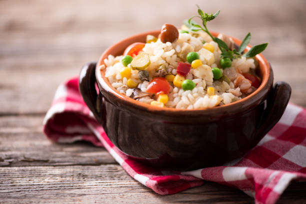 istock Traditional italian rice salad on wood table 1028348002