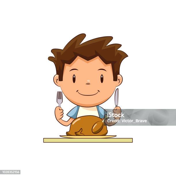 Child Eating Turkey Meat Stock Illustration - Download Image Now - Child, Eating, Thanksgiving - Holiday